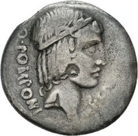 Denar des Q. Pomponius Musa mit Darstellung des Hercules