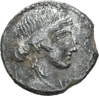 Denar des M. Plaetorius Cestianus mit Darstellung eines Orakels