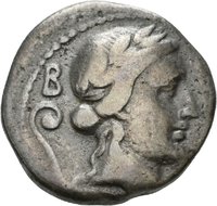 Sullanische Restitution eines Denars des C. Servilius Vatia mit Darstellung von zwei kämpfenden Reitern