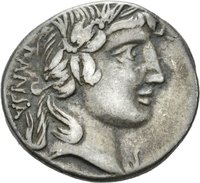 Denar des C. Vibius Pansa mit Darstellung der Minerva in einer Quadriga
