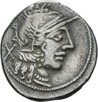 Denar des C. Porcius Cato mit Darstellung der Victoria in einer Biga
