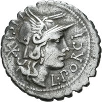 Denar serratus der Römischen Republik mit Darstellung eines Kriegers in einer Biga