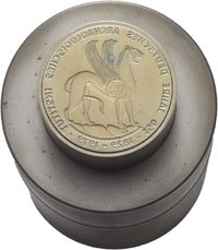 Stempel von Victor Huster für den Gestaltungswettbewerb einer 5 Mark-Münze auf den 750. Todestag von Walther von der Vogelweide