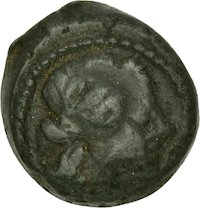 Bronzemünze aus Massalia mit Darstellung des Apollon