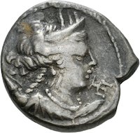 Tetrobol aus Massalia mit Darstellung der Artemis