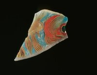Fragment einer Fisch-Einlage aus Mosaikglas mit einegeschmolzenen Details