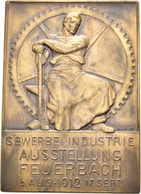 Plakette auf die Gewerbe- und Industrieausstellung in Feuerbach 1912
