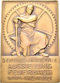 Plakette auf die Gewerbe- und Industrieausstellung in Feuerbach 1912