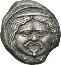 Didrachme aus Populonia (Etrurien) mit Darstellung eines Gorgoneions