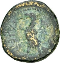 Bronzemünze aus Tutere (Umbrien) mit Darstellung des Silenus