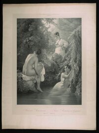 Lithographie mit Darstellung von drei badenden Frauen