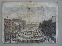 Guckkastenbild der Reihe "Augsburger Folge" mit der Darstellung einer Schlittenparade auf dem Wiener Mehlmarkt