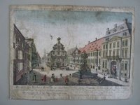 Guckkastenbild der Reihe "Augsburger Folge" mit der Darstellung des Herkulesbrunnens und des Siegelhauses in Augsburg