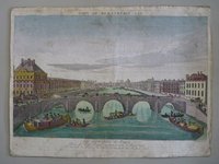 Guckkastenbild der Reihe "Augsburger Folge" mit Darstellung des Pont Royal über die Seine mit Blick zum Pont Neuf