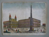 Guckkastenbild der Reihe "Augsburger Folge" mit Ansicht der Piazza San Giovanni in Laterano in Rom mit Lateranpalast, der Lateranbasilika sowie des Obelisken