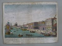 Guckkastenbild der Reihe "Augsburger Folge" mit Ansicht des königlichen Zollamts in London, von der Themse aus betrachtet