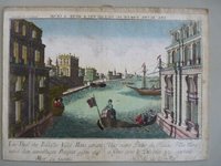 Guckkastenbild der Reihe "Augsburger Folge" mit Darstellung eines Teil des Palastes Villa Mena in Genua mit Blick auf das Meer