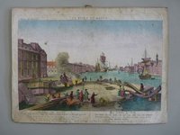 Guckkastenbild der Reihe "Augsburger Folge" mit Ansicht des Seehafens zu Brest