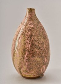 Bauchige Vase mit grün-rosafarbener Glasur