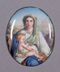 Miniaturbild einer sitzenden Frau mit Kind im Schoß, als Madonna aufgefasst