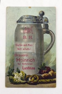 Postkarte mit Werbung der "Brauerei Heinrich, Lustnau"
