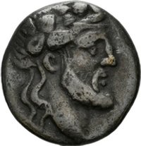 Hemidrachme aus Thasos (Thrakien) mit Darstellung des Dionysos