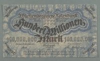 Banknote der Württembergischen Notenbank Stuttgart 100 Millionen Mark 1923