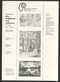 Austellungswerbung: "Am Seddinsee und anderswo. Wolfram Petri zeigt Malerei und Grafik vom 09.01. bis zum 25.01.1979