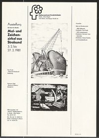 Austellungswerbung: "Zu Gast im Studio - Mal- und Zeichenzirkel aus Stralsund" vom 03.02. bis zum 27.02.1981