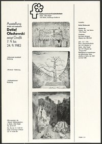 Austellungswerbung: "Erlebt und empfunden. Detlef Olschewski zeigt Grafik" vom 07.09. bis zum 24.09.1982