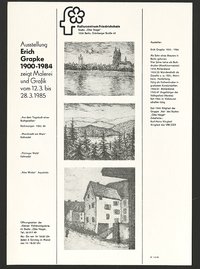 Austellungswerbung: "Erich Grapke 1900-1984 zeigt Malerei und Grafik" vom 12.03. bis zum 28.03.1985