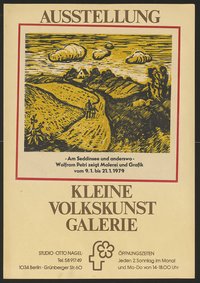 Ausstellungswerbung: "Am Seddinsee und anderswo. Wolfram Petri zeigt Malerei und Grafik" von 09.01. bis 21.01.1979