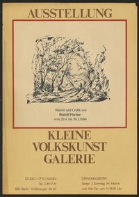 Ausstellungswerbung: "Malerei und Grafik von Rudolf Fischer" von 29.04. bis 30.05.1986