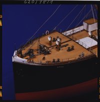 Vollmodell des deutschen Dampfschiffes "Osiris", 1910, Maßstab 1:50, Detailansicht (Sonderausstellung "Aufgetaucht", 1996)