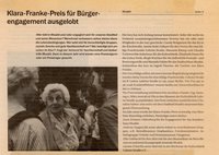 Artikel über die Auslobung des Klara-Franke-Preis