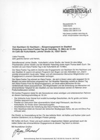 Einladung zur Klara-Franke-Preisverleihung 2001