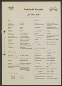 Typendatenblatt: Technische Angaben "Bella 203"