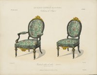 "Fauteuil et chaise de salon (Médaillon); Bois noir et cuivre doré", aus: Le Garde-Meuble