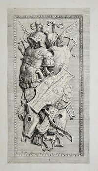 Skulpturaler Schmuck des Amsterdamer Rathauses: Relief mit Waffen, Brustharnischen und Helmen