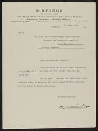 Aufzeichnung Nr. 1327; Brief: Otto Eirich (Theaterverlag Eirich) an Hofmannsthal