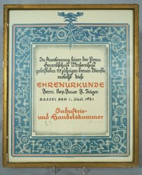 Urkunde der IHK zum 25-jährigen Dienstjubiläum bei der Gewerkschaft Wintershall (gerahmt)
