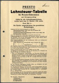 Lohnsteuertabelle 1940 (Presto-Lohnsteuer-Tabelle)