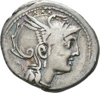 Denar der Römischen Republik mit Darstellung der Victoria in einer Triga