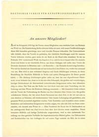 Mitgliederinformation des Deutschen Vereins für Kunstwissenschaft 1940