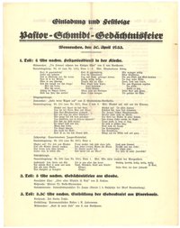 Einladung und Programm zur Pastor-Schmidt-Gedächtnisfeier in Werneuchen 1933