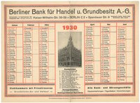 Werbekalender der Berliner Bank für Handel u. Grundbesitz A.-G. für 1930