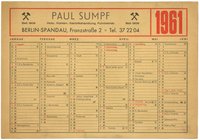 Werbekalender der Firma Paul Sumpf in Berlin-Spandau für 1961