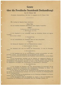 Gesetz über die Preußische Staatsbank (Seehandlung) und Satzung 1930