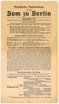 Kirchliche Nachrichten aus dem Dom zu Berlin für Weihnachten 1939