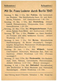 Programm der Berlin- und Brandenburg-Führungen von Dr. Franz Lederer für Mai bis Juli 1943